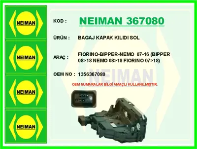 NEIMAN 367080 Bagaj Kapak Kılıdı Sol Fıorıno Bıpper Nemo 07>16 1356367080 8726X9 2310630 601007043449P