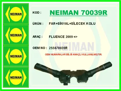 NEIMAN 70039R Far+sınyal+Silecek Kumanda Kolu Fluence 09> 255670039R CCS71019GS CCS71019 SCS710191 SCS71019 50373910OE 50373910 60079019 RECSCS710191 60079019OEM