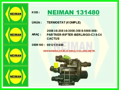NEIMAN 131480 Termostat Govdesı Su Dagıtıcı Komple P2008 I-Iı-208 I-Iı-3008-308 Iı-5008-508-Partner-Rıfter-Berlıng 9812131480 3553499 460313 638779 CT6501 4006417 16341 QTH1112K BBT532 FTK532