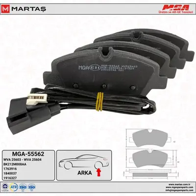 MGA 55562 Fren Balatası Arka Kablolu ( Ford : Custom V362 12- V363 14- ) 1763916 BK21 2M008 AA