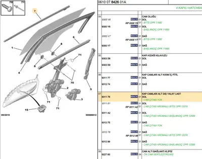 PSA 9311.78 Sol Arka Kapı Dış Fitilc5x7 9311.78