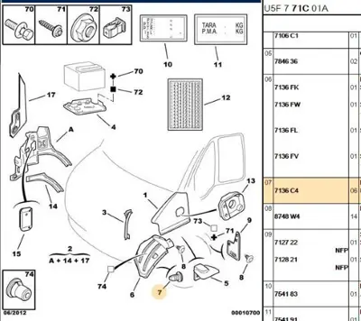 PSA 7136.C4 Çamurluk İçi Tesbit Klips 7136C4