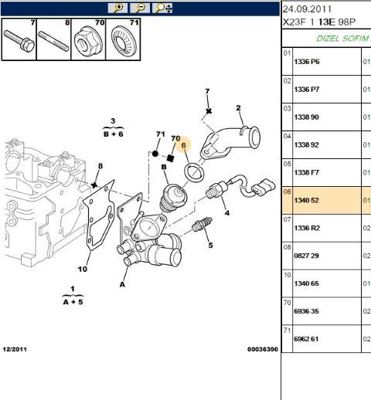 PSA 1340.52 Termostat Contası S-2800 134052 4400126 133953 134030 134090 97523016 1338215 1338230 1338235 2000111