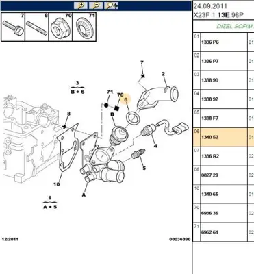 PSA 1340.52 Termostat Contası S-2800 134052 4400126 133953 134030 134090 97523016 1338215 1338230 1338235 2000111