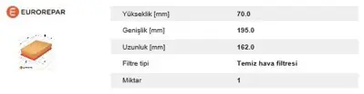 EUROREPAR 1611157080 Hava Fltres 1611157080