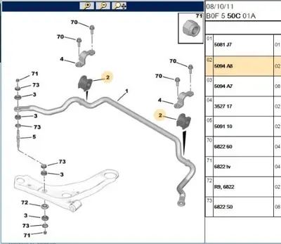 PSA 5094.A8 Vıraj Demır Lastiği  5094A8 488150H010 488150H010JP 5094A7 509110 3520T2 3520Q2 6822G1 381764 1610936180
