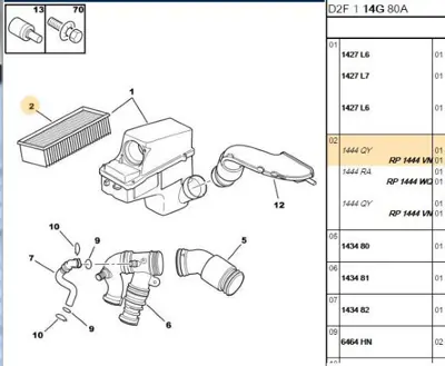 PSA 1444.VN Hava Filitresi 1444QZ 1444VN 9658337980 1444QY 1444RC 1444WQ 1444RA 9658337880