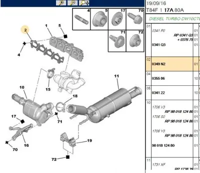 PSA 0349.N2 Egzoz Manıfolt Contası 9M5Q 9448 AA 0349.N2 0349.N2