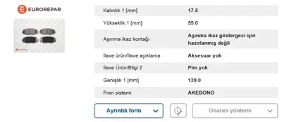 EUROREPAR 1623054180 E4 Fr Br Pads 1623054180