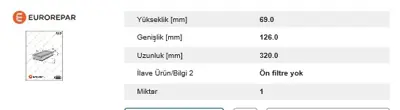 EUROREPAR 1611156780 Erp Hava Filtresi 1611156780