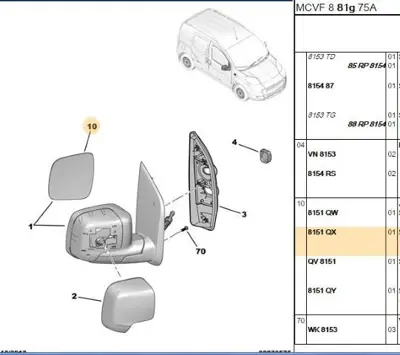 PSA 8151.QX Sağ Ayna Camı 8151QX 735460567 8151PS 8153VH 8153VK 8154RW 71765391 71765390 8151PT
