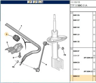 PSA 5094.E2 Vıraj Demır Lastiği  5094E2 509E05 5094C4 9685719780 509488 5094E0 509400