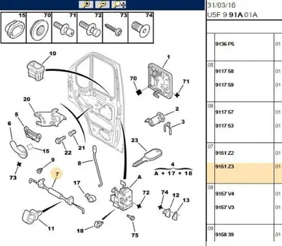 PSA 9151.Z3 Kapı Kılıtleme Çubugu : R 9151Z3
