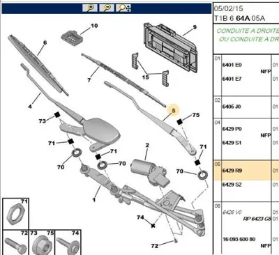 PSA 6429.R9 Silecek Kolu Sol 6429R9 6429N8