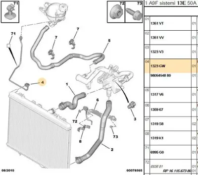 PSA 1323.GW Yedek Su Depo Hortumu 1351NH 1323GW