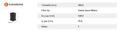 EUROREPAR 1612867080 Erp Hava Filitresi 1612867080