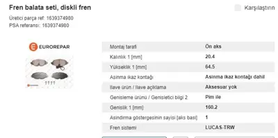 EUROREPAR 1639374980 E4 Fr Br Pads 1639374980