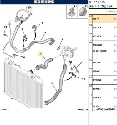 PSA 1351.VT Radyatör Üst Hortumu 1351VT 1343HT