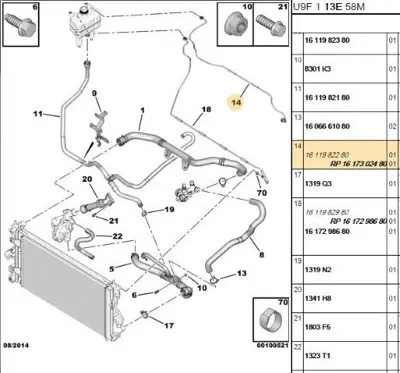 PSA 1617302480 Yedek Su Depo Hortumu 1611982280 1617302480