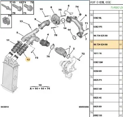 PSA 9673462480 Turbo Hava Hortumu 9673462480 9673462580 382LX 382LW 382FN