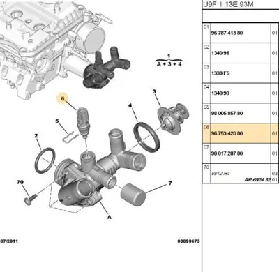 PSA 9675342080 Su Sıcaklık Müsürü 9675342080 855536 855593