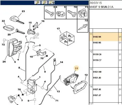 PSA 9143.94 Ön Kapı Iç Açma Kolu Sol 9119C6 914394