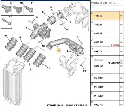 PSA 1440.53 Turbo Hava Hortumu 144053 9657083280 144068 9653778480