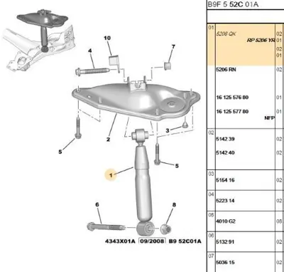 PSA 5206.YR Amortısör Arka Sağ-Sol 5206YR 5206QH 5206QH 5206QJ 5206QJ 5206QK