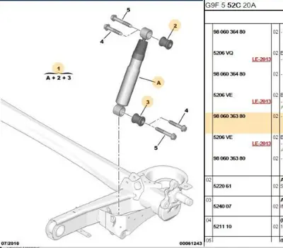 PSA 9806036380 Arka Amortisör 9806036380 5206TH 1400918987 1440055688 5206FW