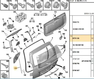 PSA 8731.G6 Bagaj Amortisörü  8731G6 8731.G6 95851255000 95851255000 95851255001 95851255001