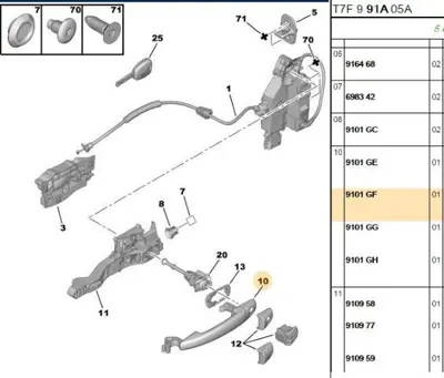 PSA 9101.GF Sol Ön Dış Kapı Açma Kolu 207 9101GF