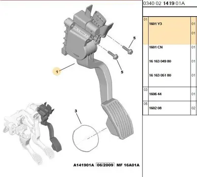 PSA 1601.Y3 Gaz Pedalı Elektronık 16032605180 160326051 1601Y3