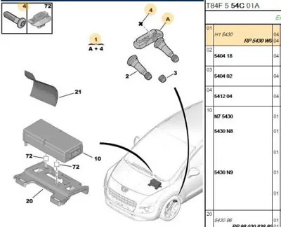 PSA 5430.W0 Lastik Basınç Modülü 5430W0 9677130580 9802003680 9811536380 9808859080 9811764480 543002 4199008000 53104671 5321090A