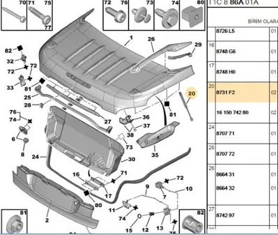 PSA 8731.F2 Bagaj Amortisörü 8731F2 8731.F2