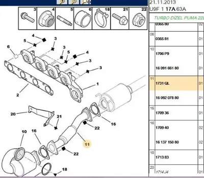 PSA 1731.QL Egzoz Borusu : Ön 1731QL 1609207880 1731KY 1347895080 1352319080 1731HC 1731NK 1706AC 1706W3 1706W6