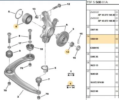 PSA 3350.69 Teker Bılya : Ön 329733 334535 335069 335084 335097 9606839980 9646143280 3557914 1606623580 1636410280