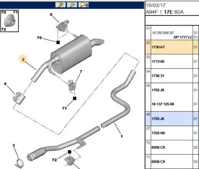 PSA 1730.KT Arka Egzoz Susturucu 1730KT 1612916880 173080 173084 173093 1730AC 1730AF 1730HW 1609222880 1730JP