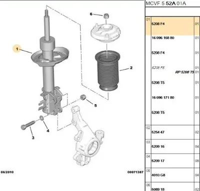 PSA 5208.F4 Amortısör Ön Sol 520852 1609616680 1609616780 1609616880 51808790 520851 5208F4 5208Y1 5208F5 5208T6