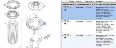 PSA 93181528 Sağ Ön Amortisör 13117280 525447 344446 344435 344349 344080 344361 344081 344360 93171478