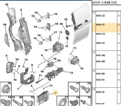 PSA 9101.CF Kapı Dış Açma Kolu Sağ 9101CF