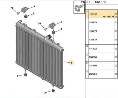 PSA 1330.Y5 Su Radyatörü 1330S8 1330W2 1330Y5 133308 133338 133387 133391 133089 1330F5 1330J7