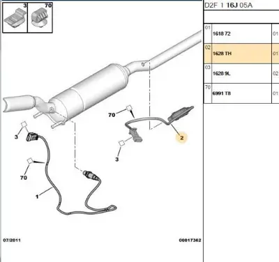 PSA 1628.TH Oksıjen Sensörü Alt 12567681 12568234 12569391 25177968 55353811 55556818 55563403 93181910 93185456 96415640