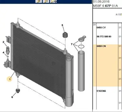 PSA 6455.CN Klima Radyatörü 9645964780 6455CN 9645964780A E163366 7402205 9655964780A
