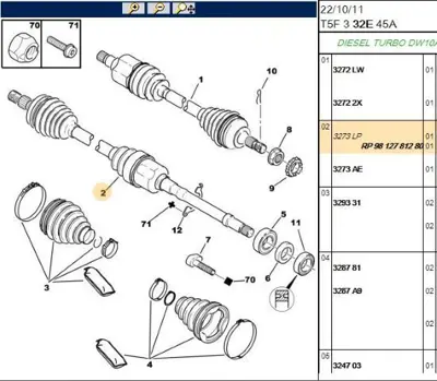 PSA 9812781280 Sağ Aks 9812781280 3273AC 3273AE 3273LP