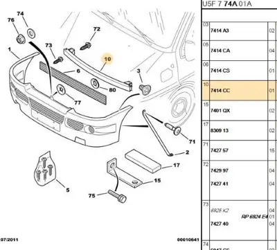 PSA 7414.CC Ön Tampon Demiri 7414CC