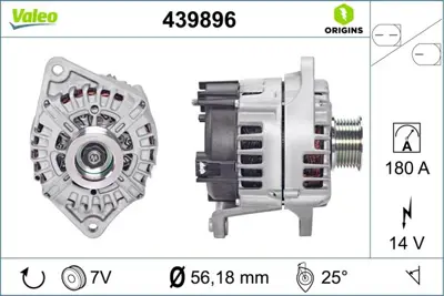 Valeo 439896 Alternator 14v 180a Ducato Daıly 2.3 F1a 06> 113568 12090948 2183531802 23804N 288610 505908180004 555209RIV 5801591930 9048301 931816 944390483010 CAL20209AS DRA1816 FG18S133 RE73584N V241350010