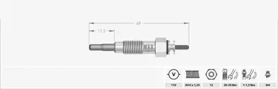 MGA 10145 Kizdirma Bujisi 12v (Nissan  Patrol 22 23 - Forklift Kubato - Yanmar) 129155-77800