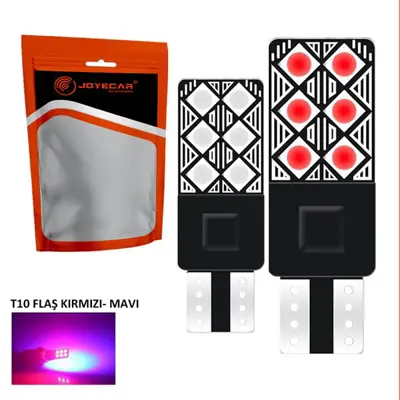 İthal RT10K+M Joyecar Cıft Renk Flaslı T10 Led Far Ampulu | Kırmızı+mavı 2 Adet 238001920 267444 890580 99114160031 C4015K X
