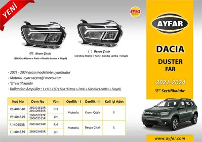 AYFAR 404549 Far Sol Led Motorlu Krom Citali  Dacia Duster 21-24  260602515R