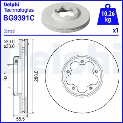 DELPHI BG9391C On Fren Dıskı (Aynası) Yenı Kasa Transıt V363 17> Yenı Custom 17> 2.0 Ecoblue Dıs Cap: 288 Mm – Kalı 56203 92320303 9C24020